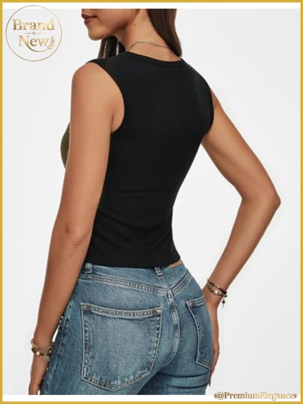 Women's Ribbed Cropped Tank Top Fitted Sleeveless Scoop Neck Wide Strap Summer - Picture 3 of 6